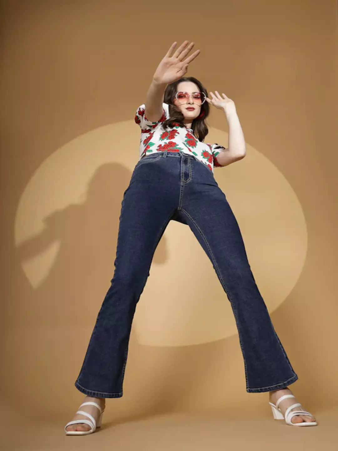 Women Blue Skin Fit Flared Leg Stretchable Jeans - Global Republic
