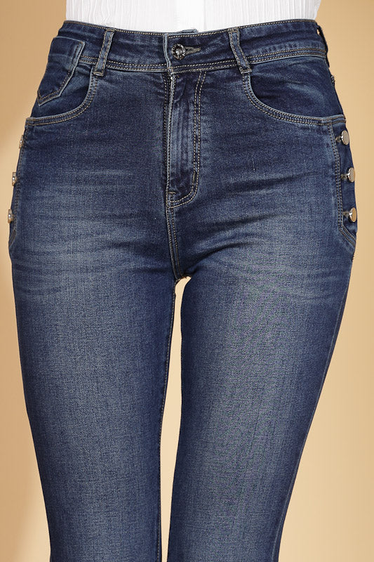 Women's Regular Fit Cotton Blend High Rise Blue Boot Cut Jeans - Global Republic