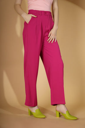 Women Hot Pink Solid Trouser