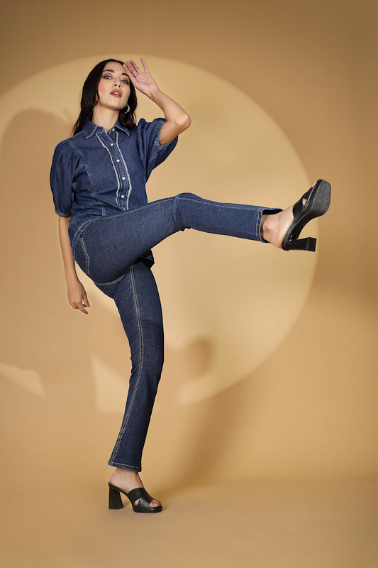 Blue Denim Collar Neck Shirt - Global Republic