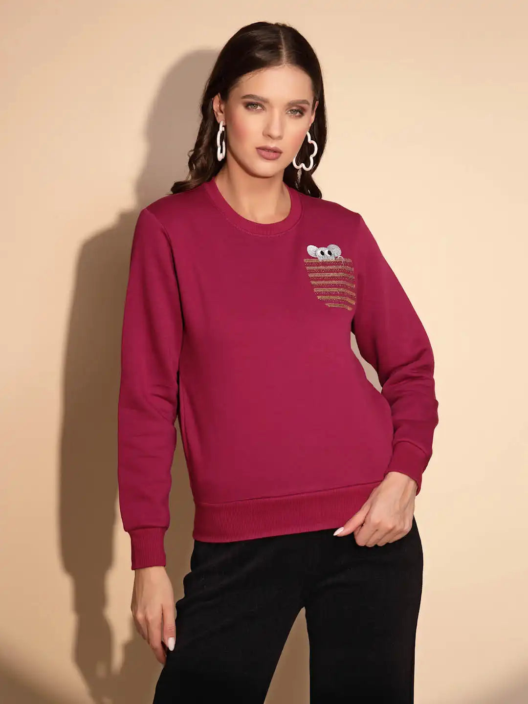 Purple Round Neck Hosiery Sweatshirt - Global Republic