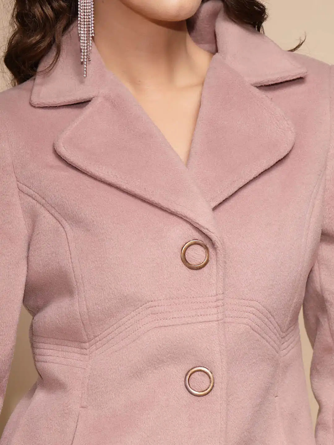 Women's Solid Full Sleeve Pink Long Coat - Global Republic