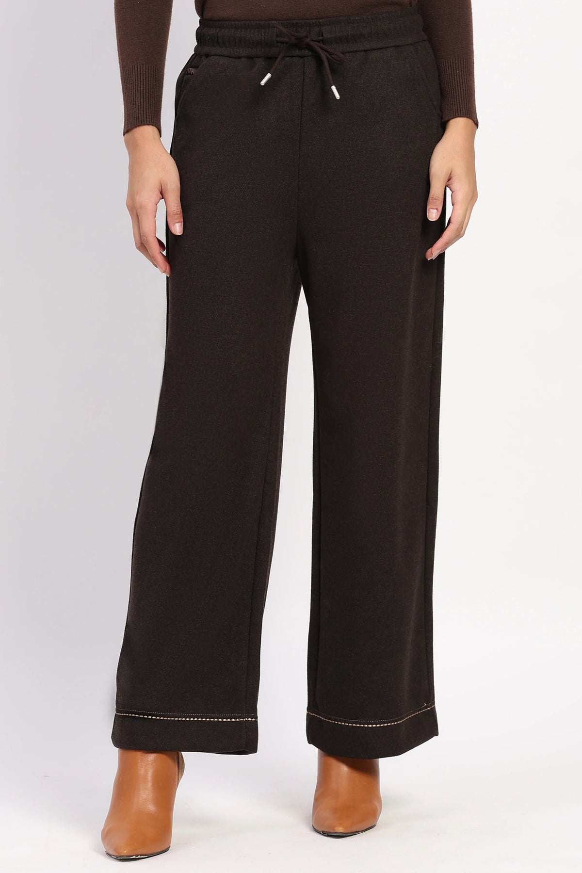 Coffee Brown Straight-Fit Winter Lower-Global Republic