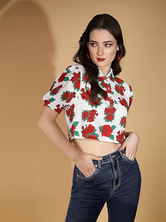 White Floral Cotton Crop Top - Global Republic