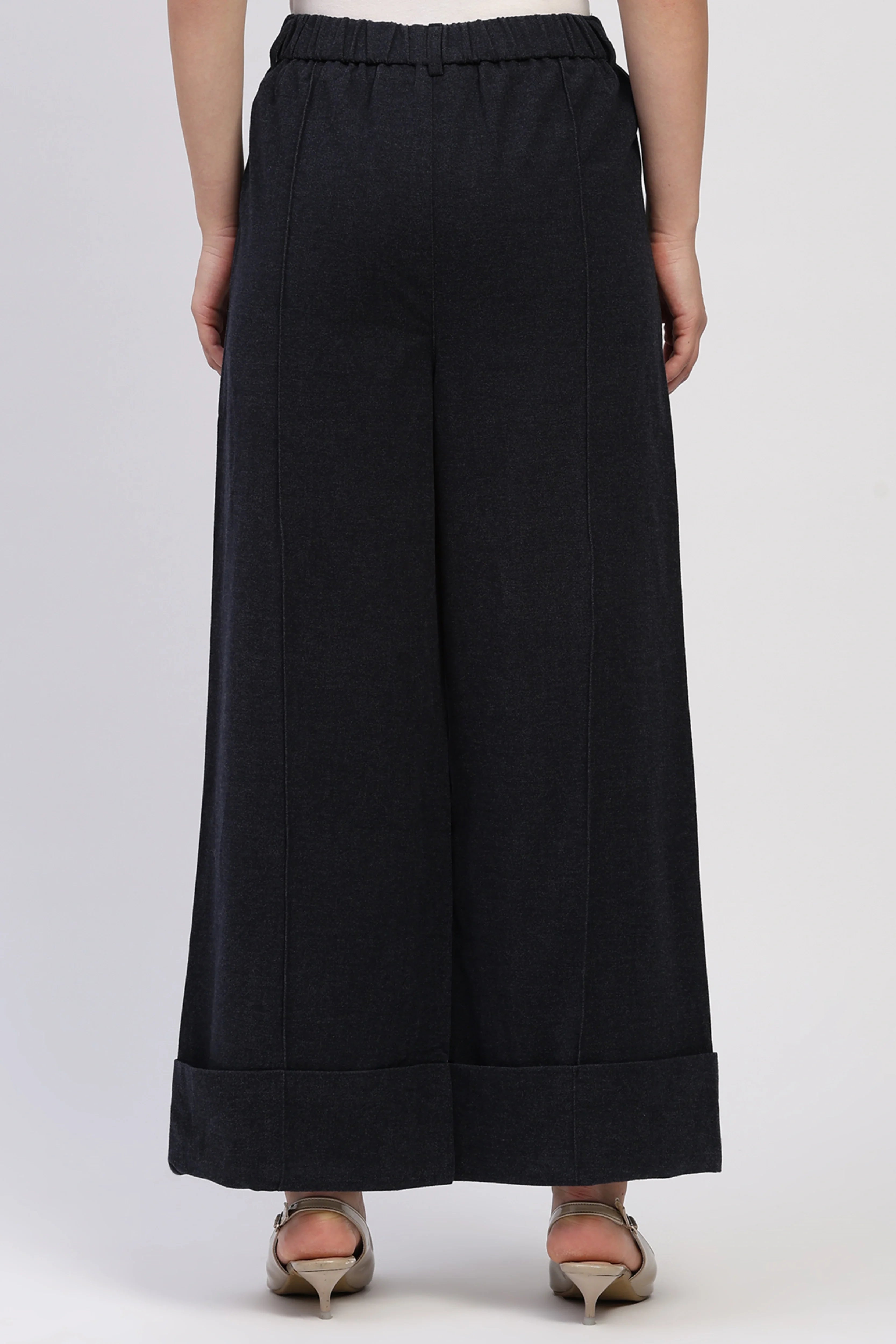 Navy Blue Flared Winter Trousers
