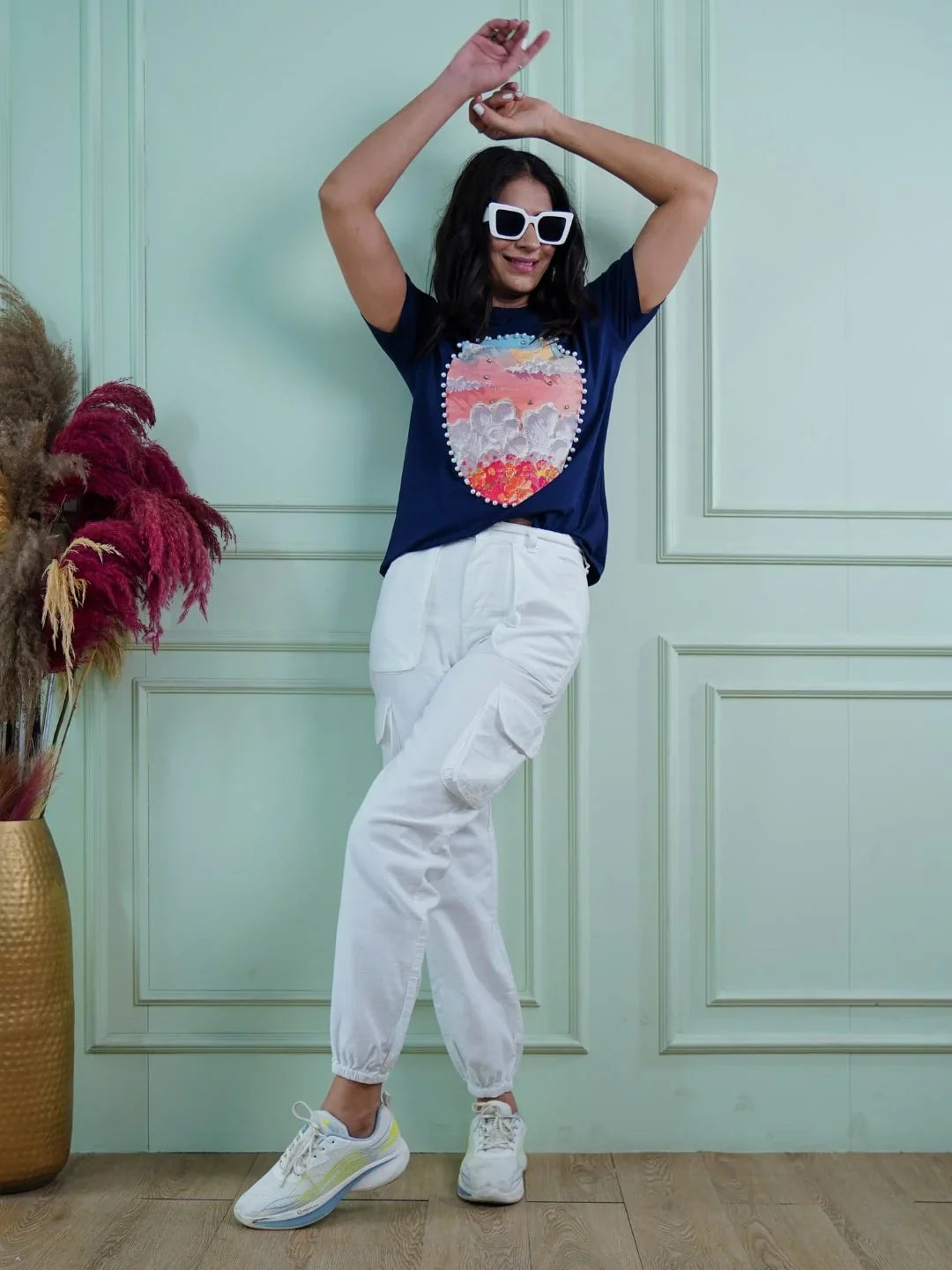 White Graphic Embellished T-Shirt - Global Republic