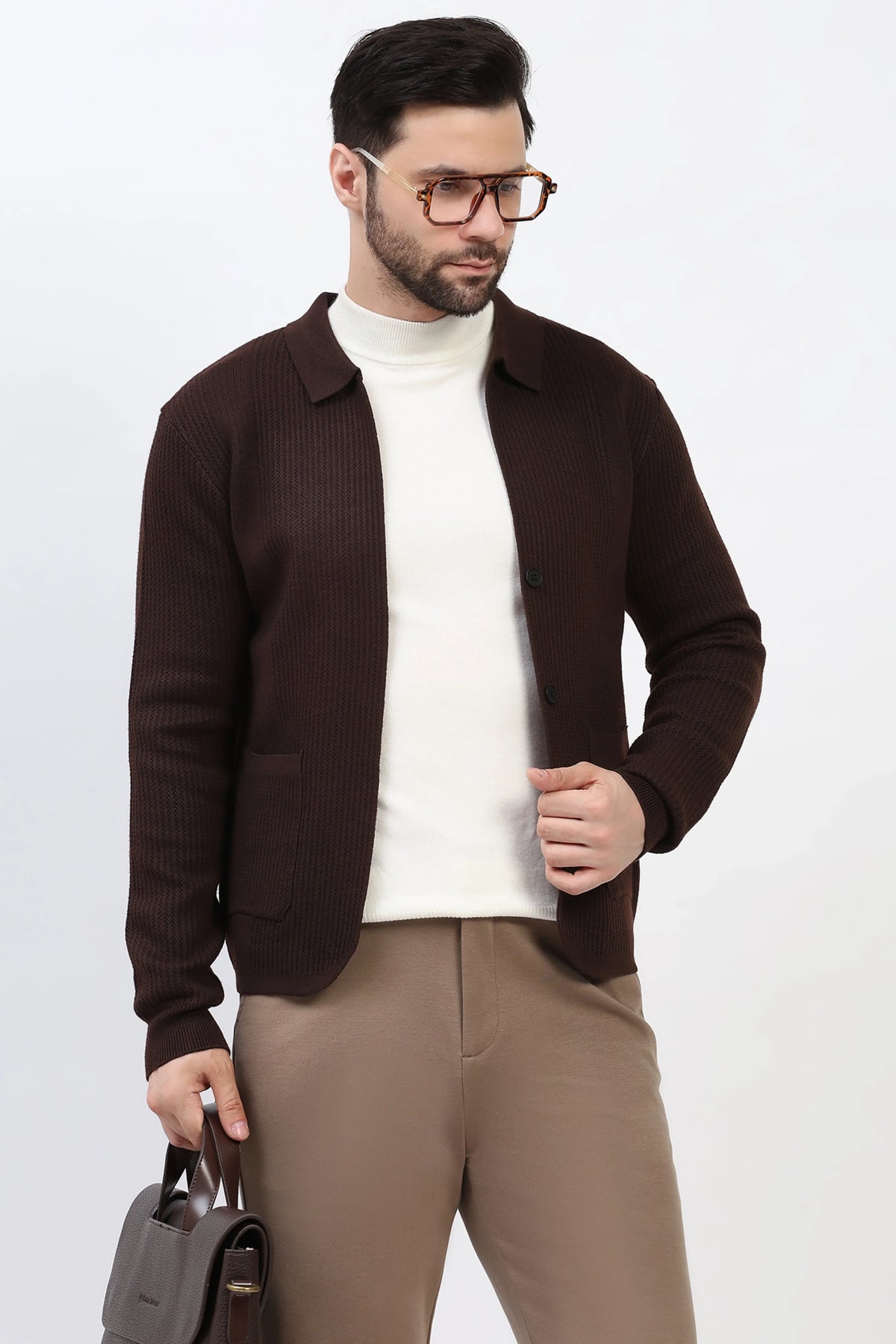 Chocolate Brown Textured Shacket-Global Republic