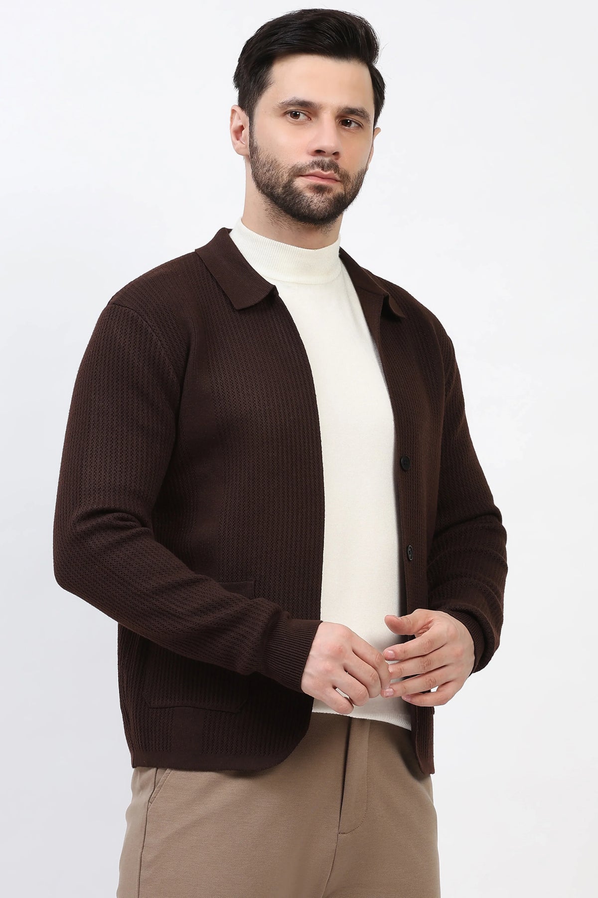 Chocolate Brown Textured Shacket-Global Republic