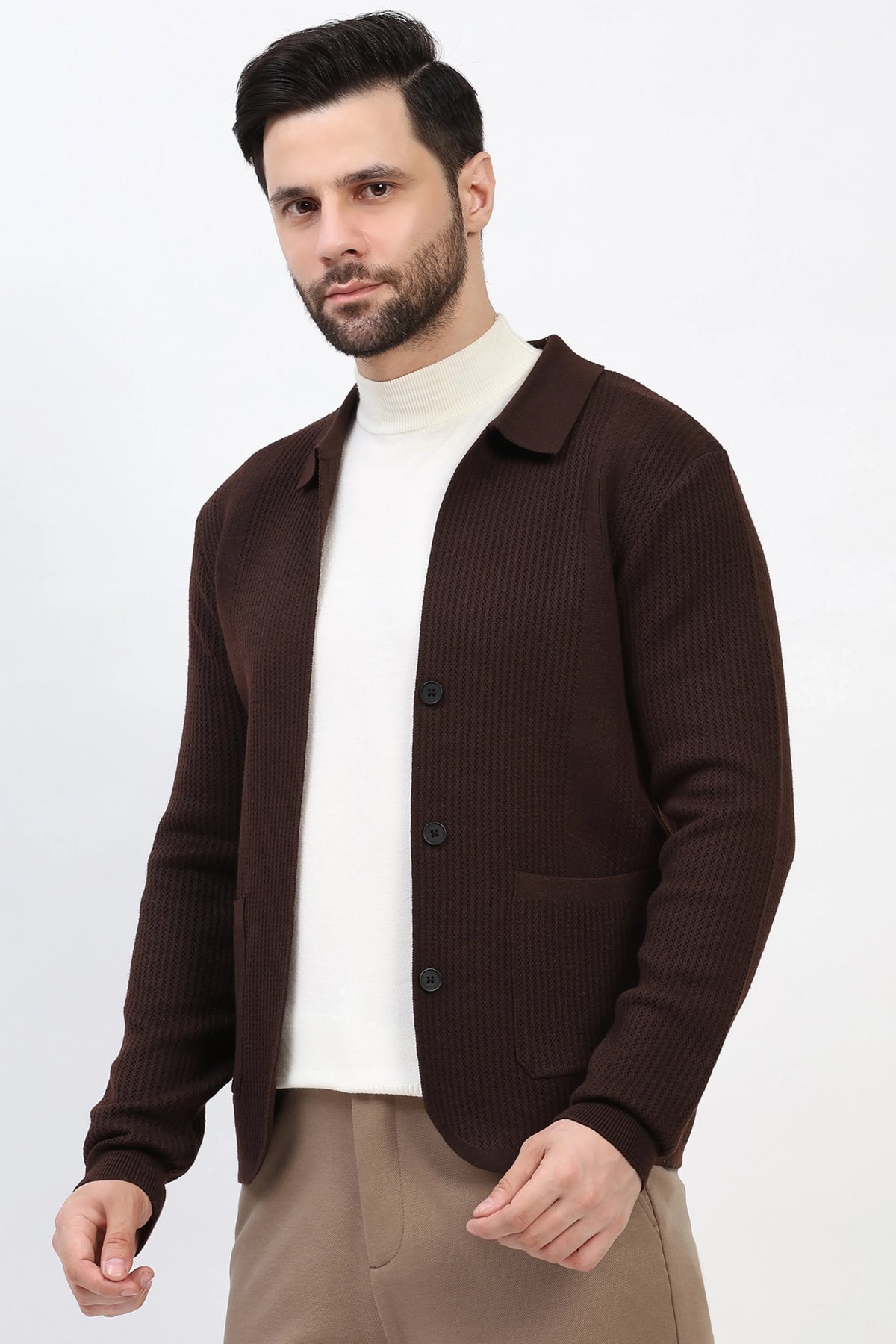 Chocolate Brown Textured Shacket-Global Republic