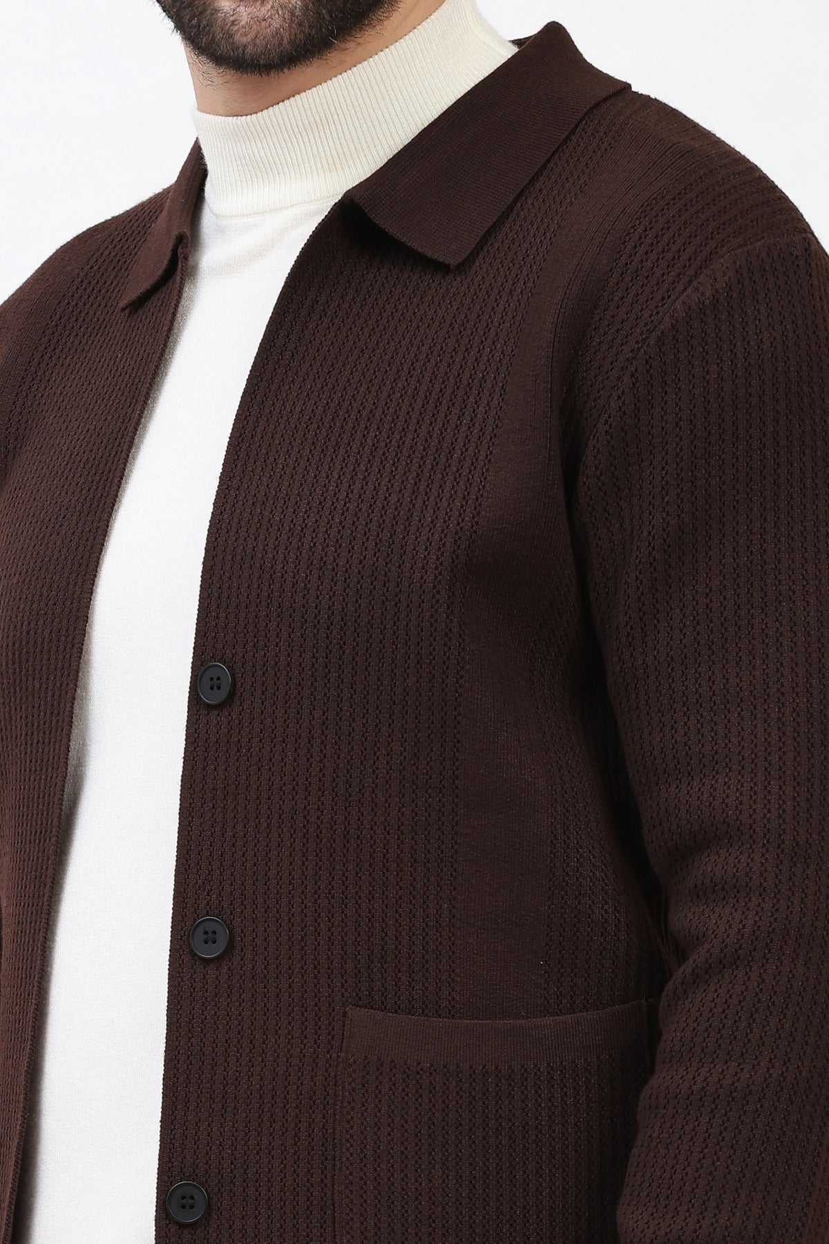 Chocolate Brown Textured Shacket-Global Republic