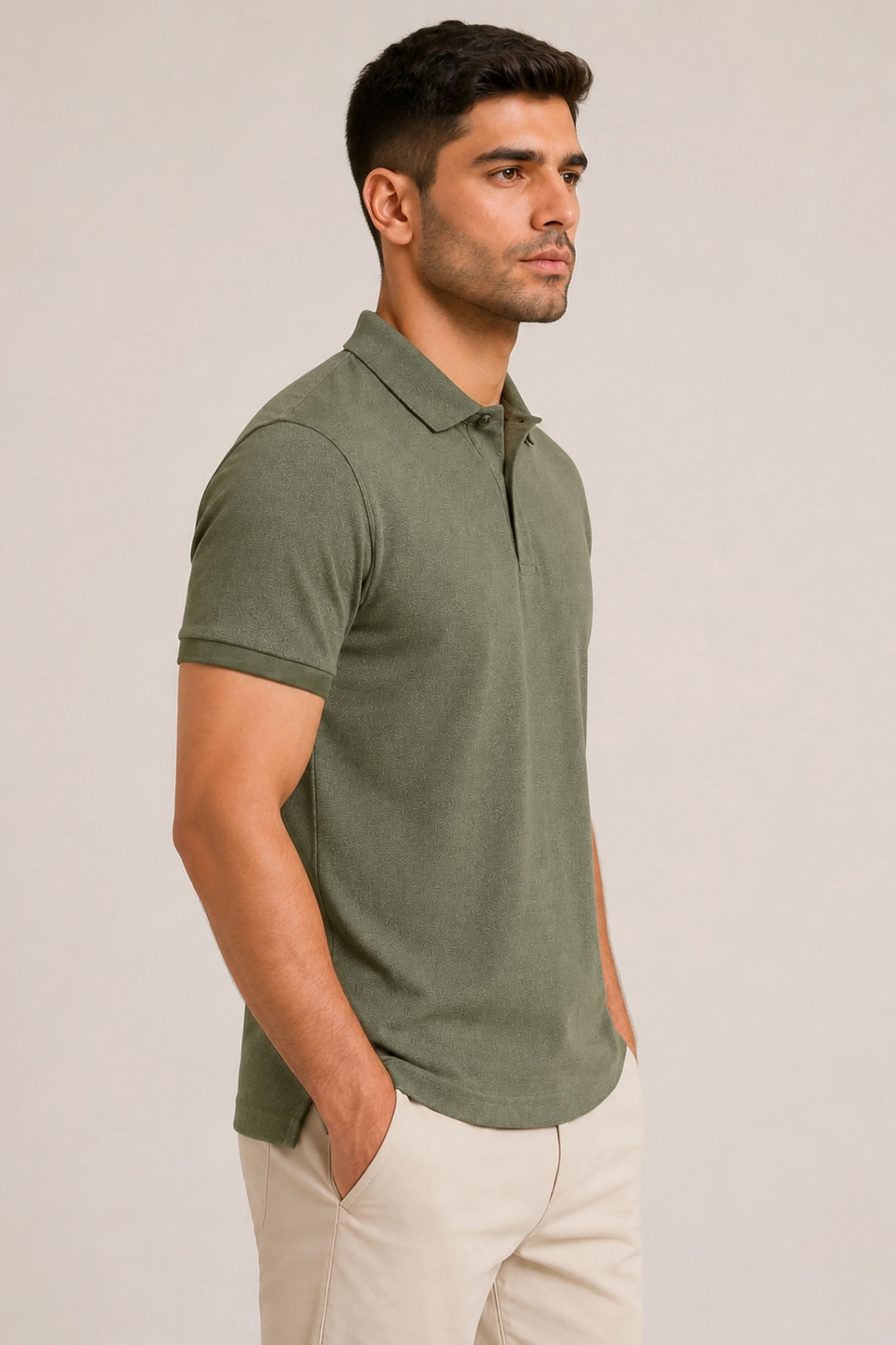 Olive Collar T-Shirt-Global Republic