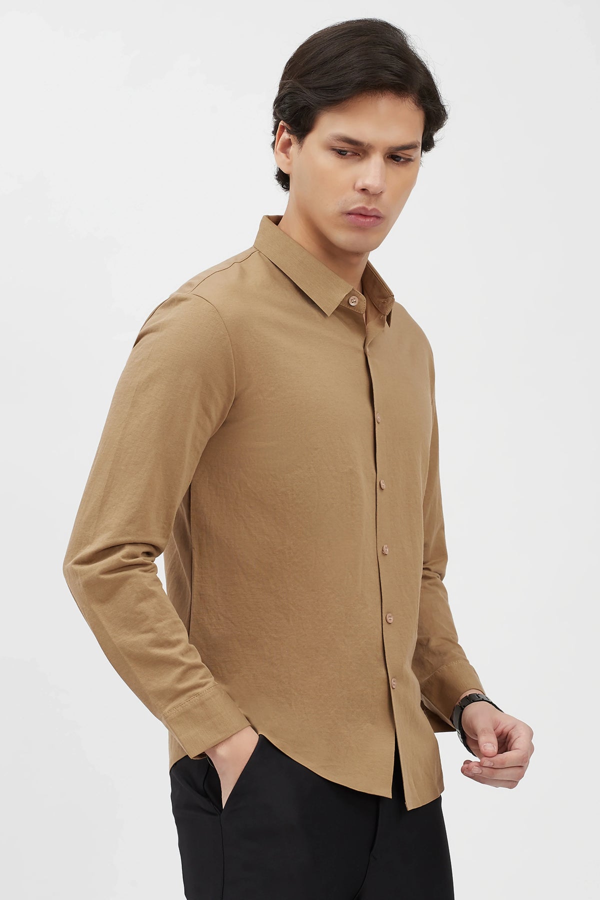 Khaki Cotton-Blend Shirt-Global Republic