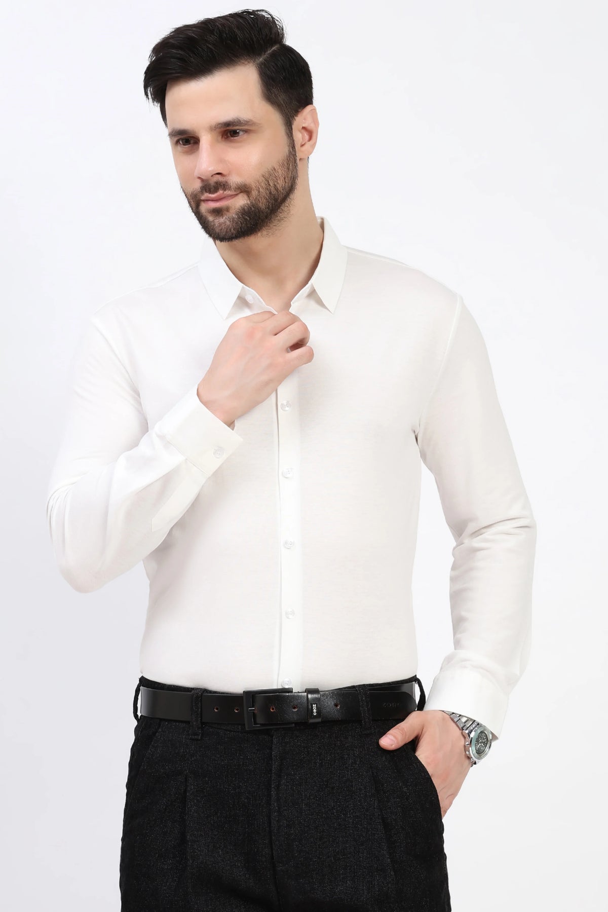 Classic White Cotton-Blend Shirt