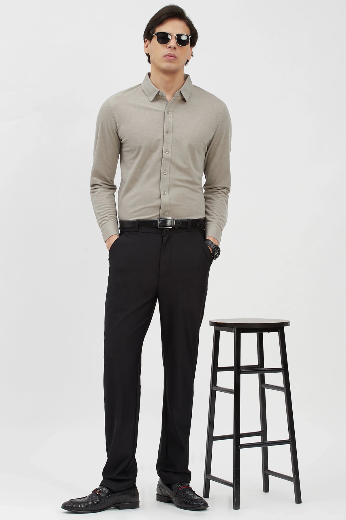 Beige Textured Shirt-Global Republic