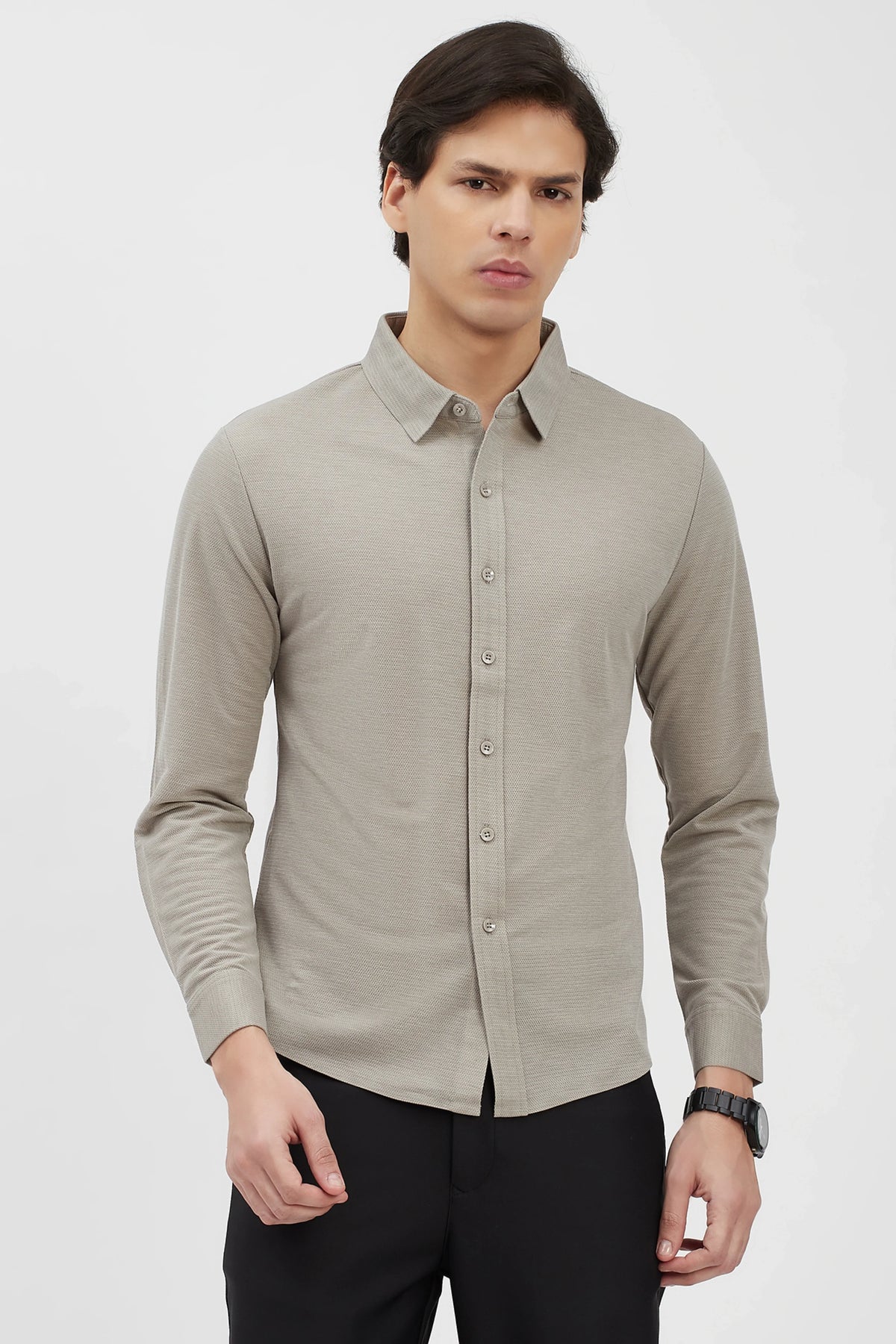 Beige Textured Shirt-Global Republic