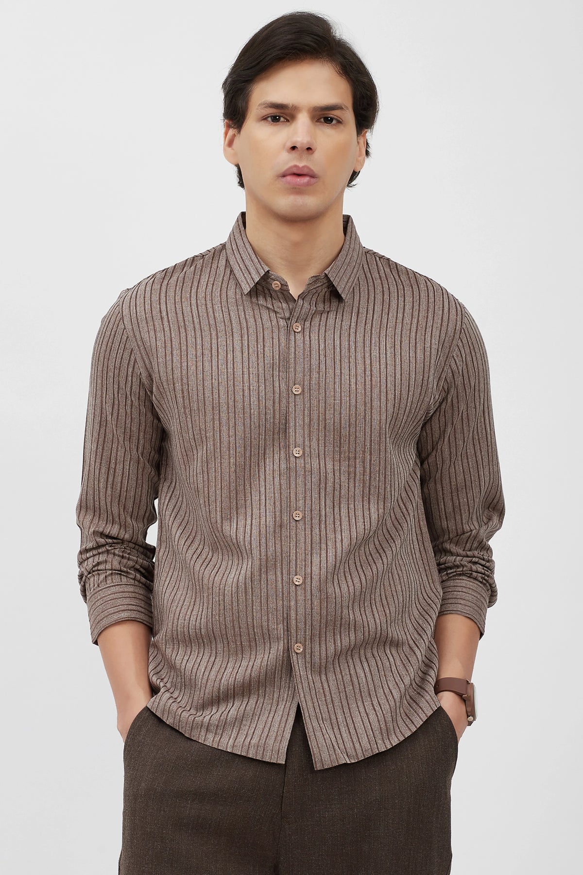 Light Grey Striped Shirt-Global Republic