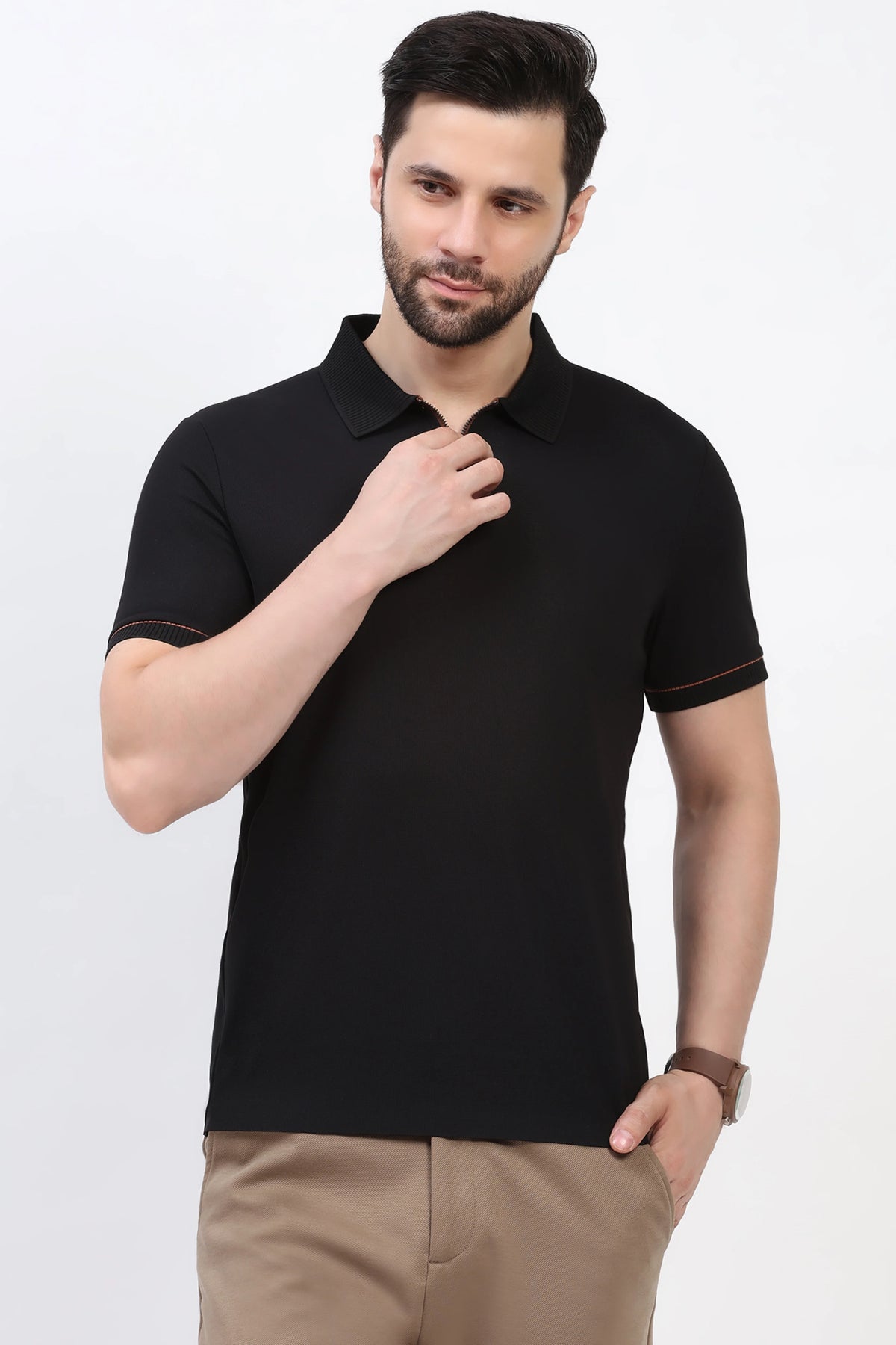 Black Textured Polo T-Shirt