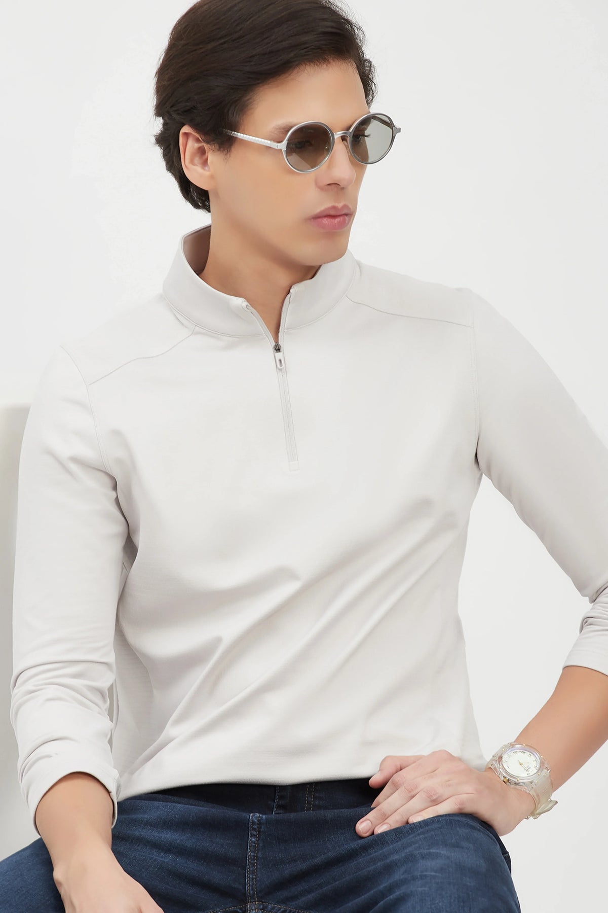 Light Grey Fleece-Lined Winter T-Shirt-Global Republic