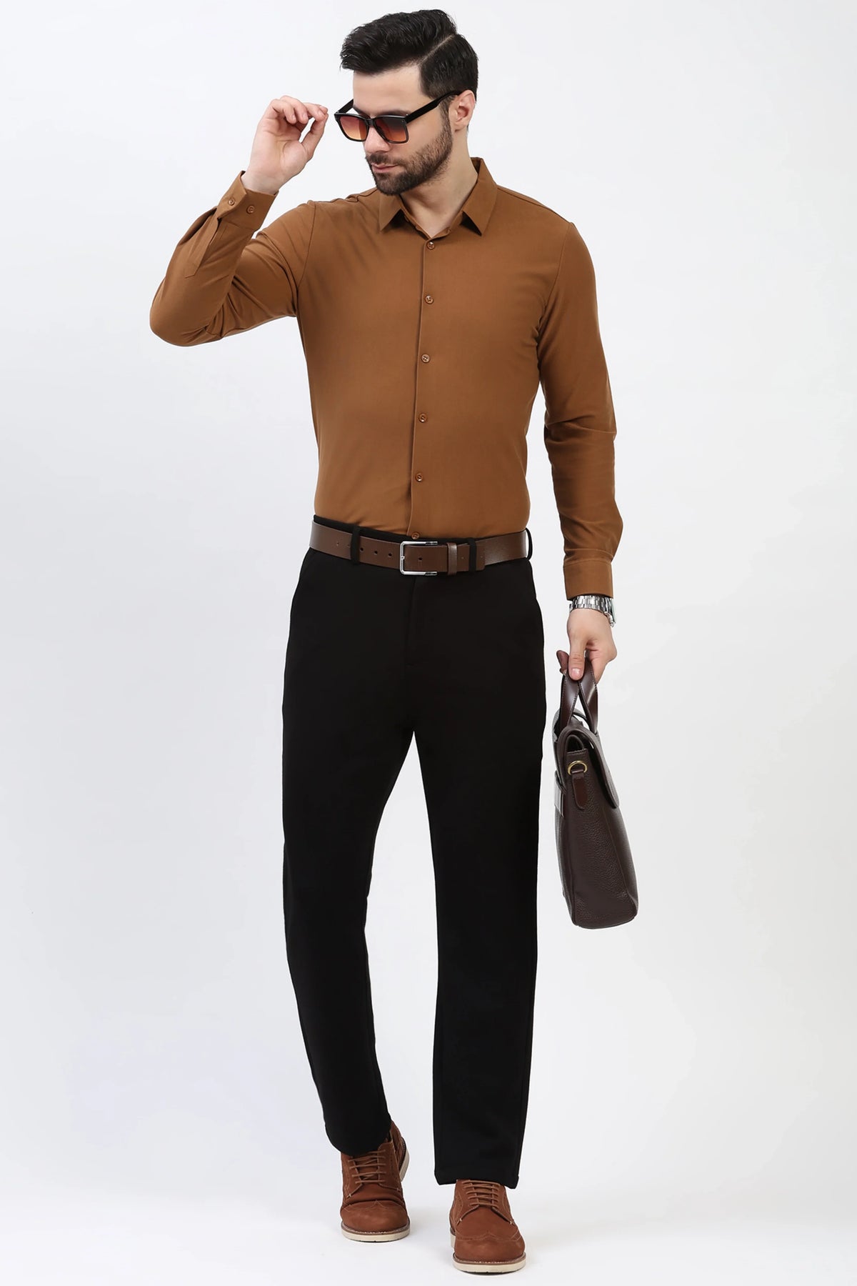 Black Straight Fit Trousers-Global Republic