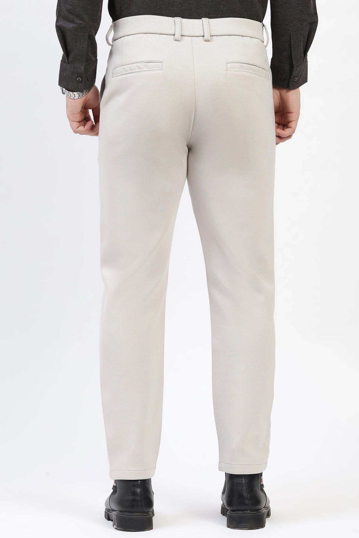 Light Grey Straight Fit Trousers-Global Republic