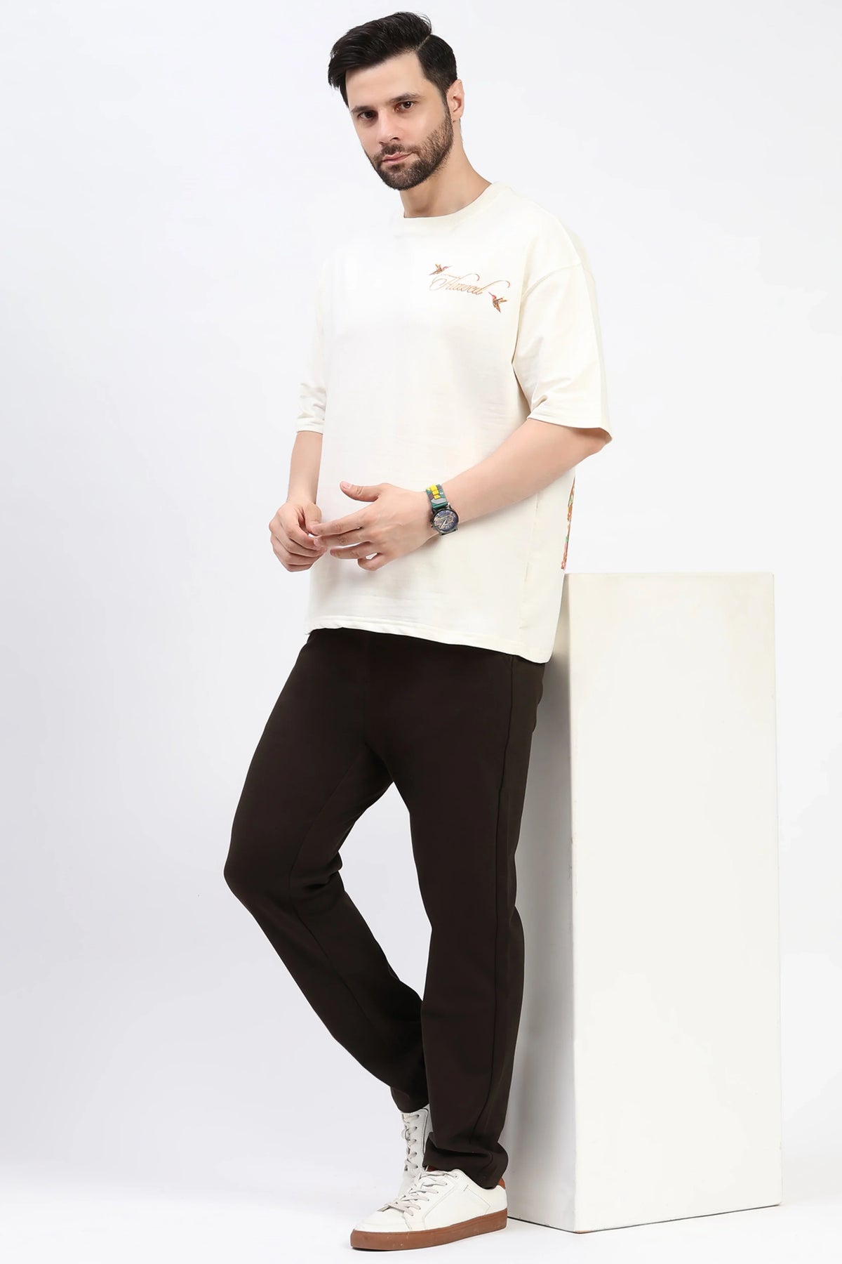 Deep Coffee Straight Fit Trousers-Global Republic