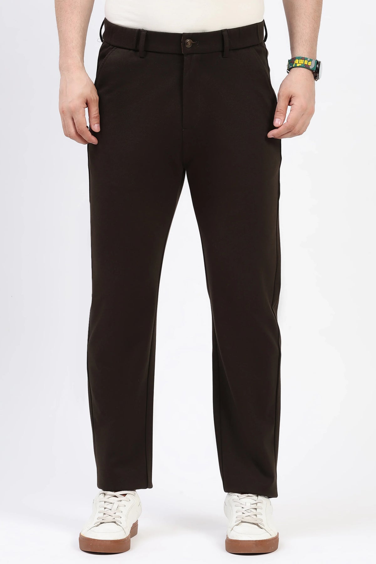 Deep Coffee Straight Fit Trousers-Global Republic