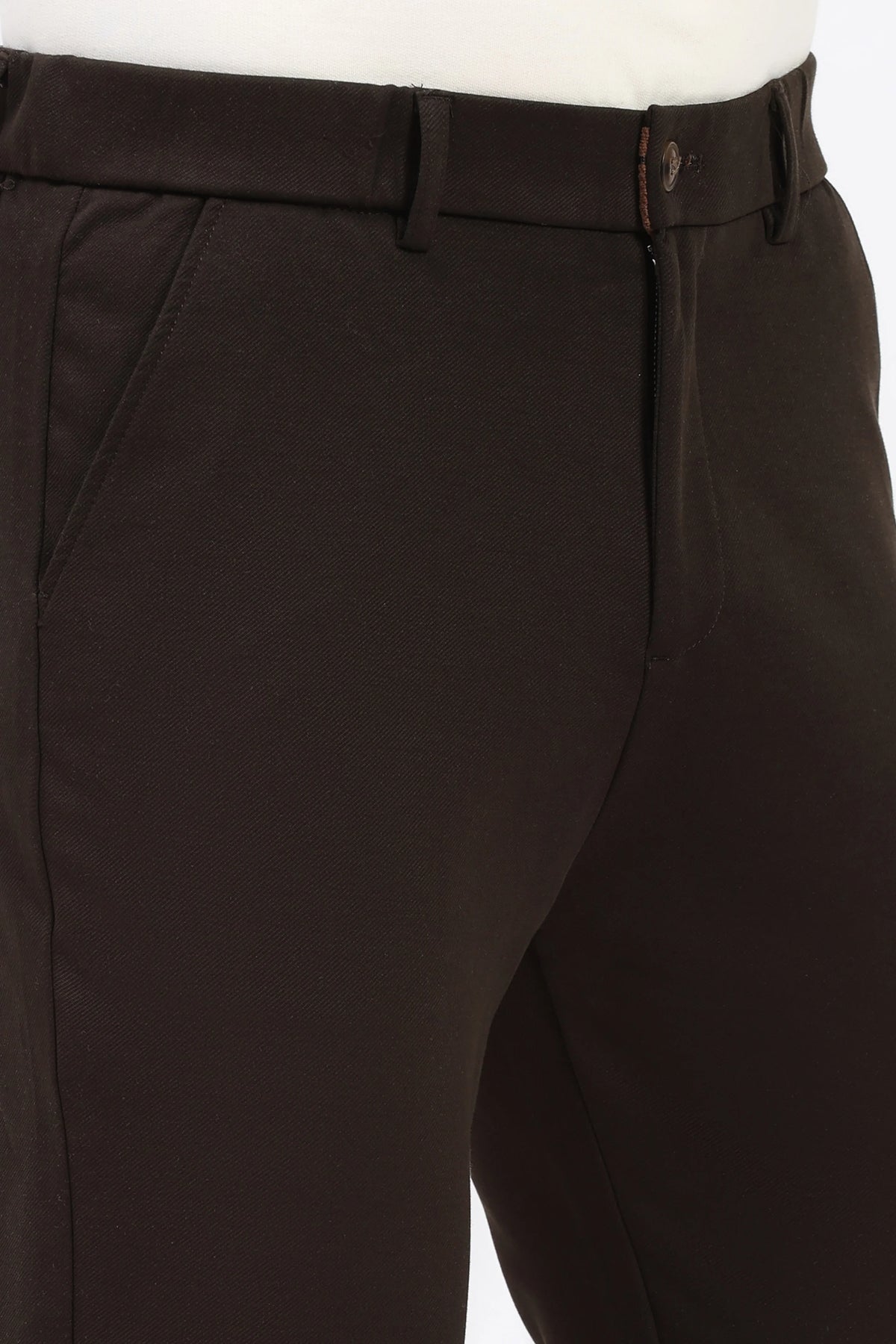 Deep Coffee Straight Fit Trousers-Global Republic