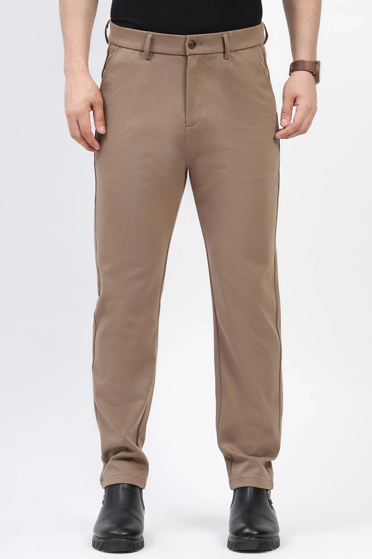 Khaki Straight Fit Trousers-Global Republic