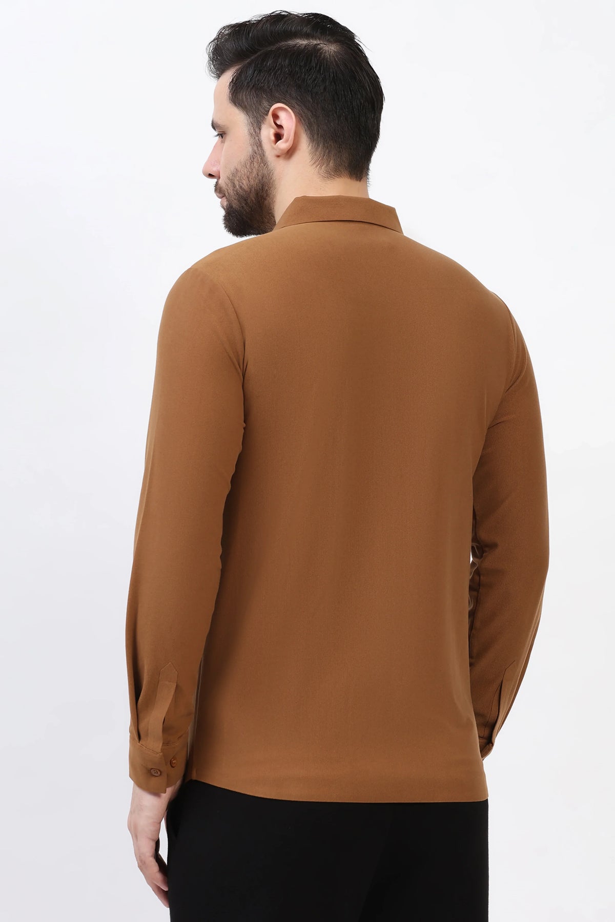 Tan Self-Stripe Winter Shirt-Global Republic