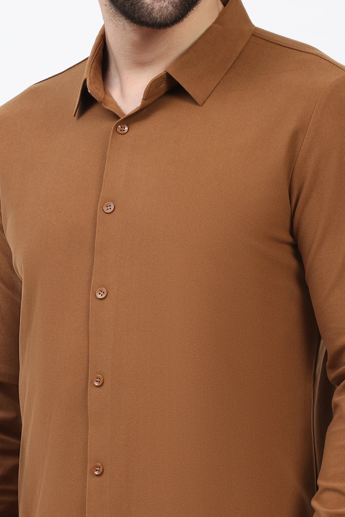 Tan Self-Stripe Winter Shirt-Global Republic