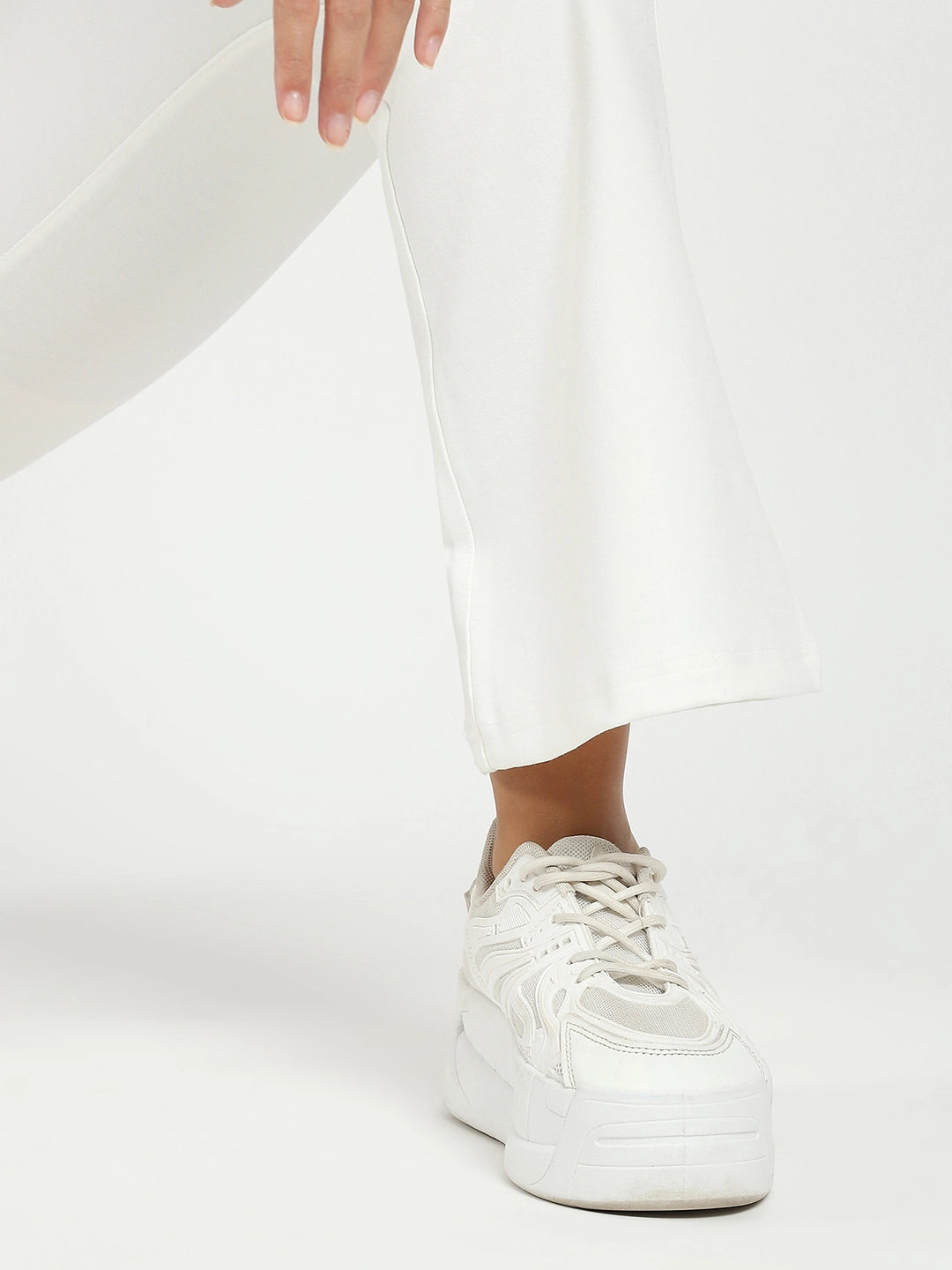 White Stretchable Bootcut Trousers - Global Republic