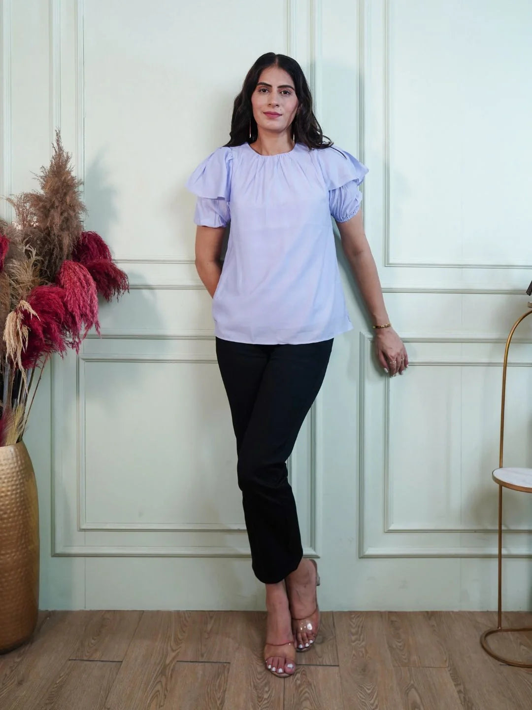 Flared Half Sleeves Rayon Blouson Top - Global Republic