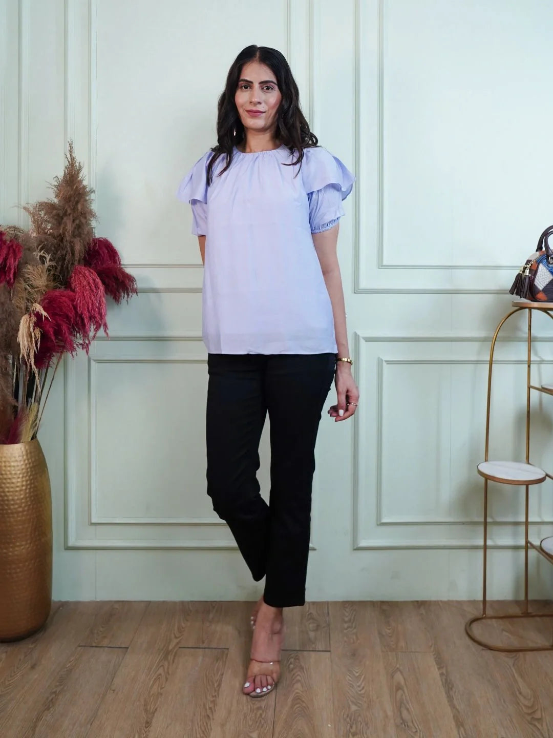 Flared Half Sleeves Rayon Blouson Top - Global Republic