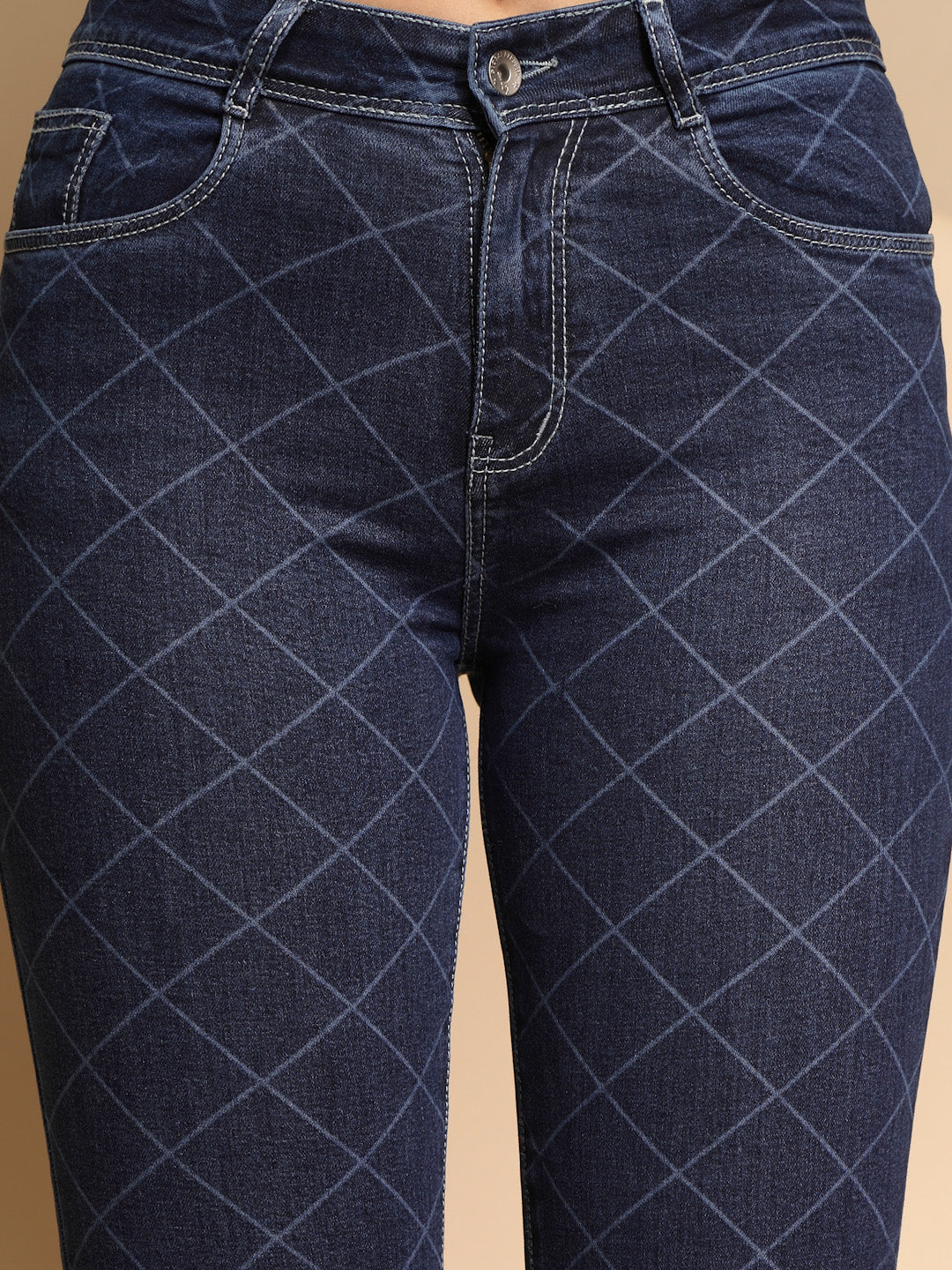 Blue Checkered Bootcut Jeans - Global Republic