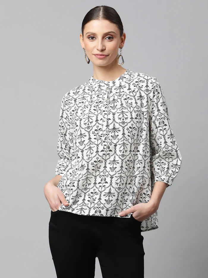 Beige Floral Cotton Top - Global Republic