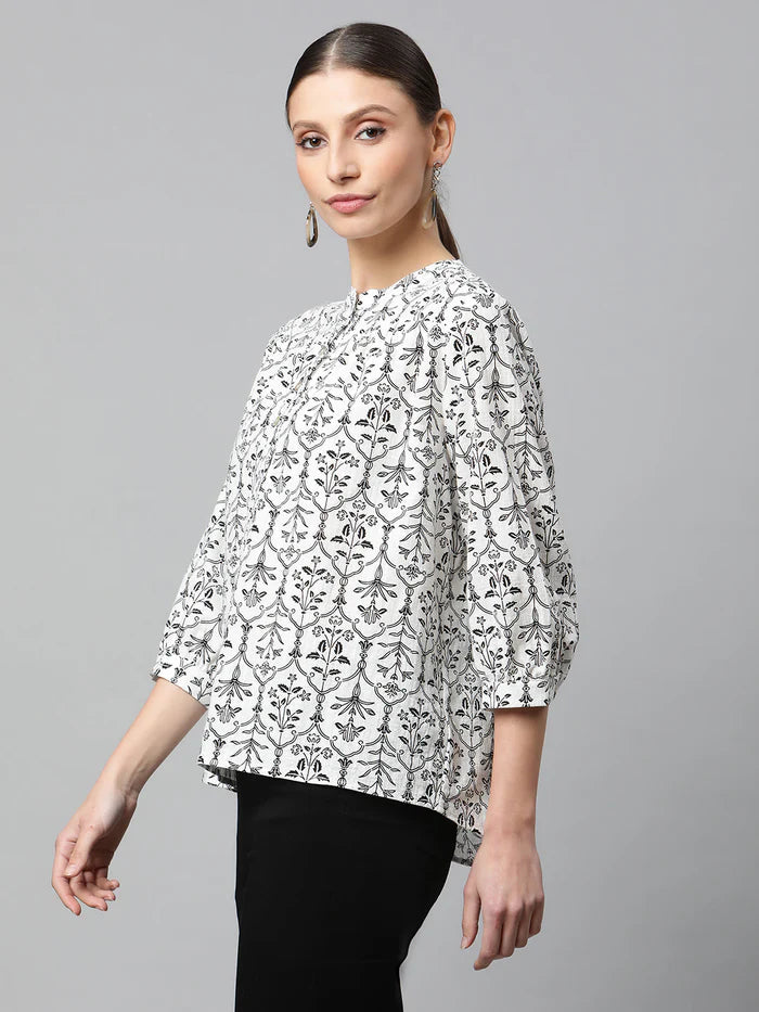 Beige Floral Cotton Top - Global Republic