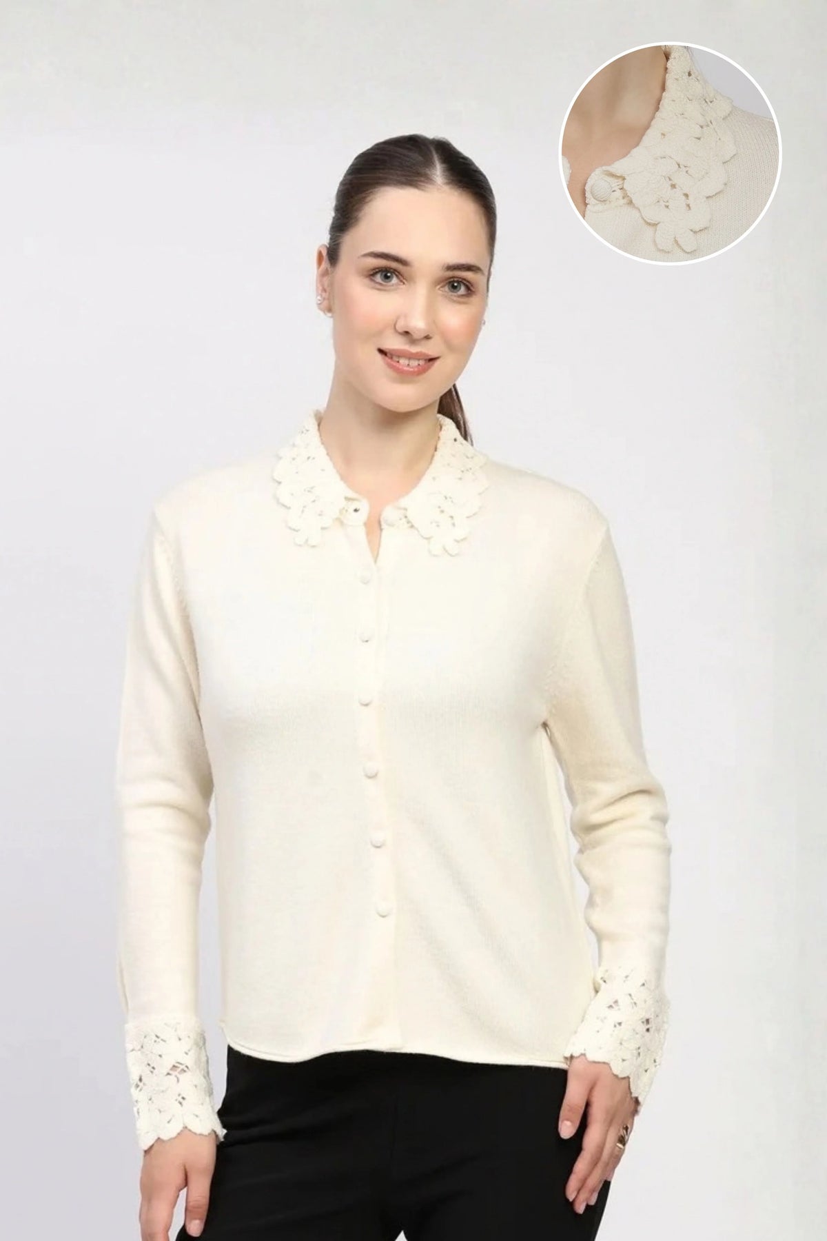 Cream Crochet Detail Winter Shirt