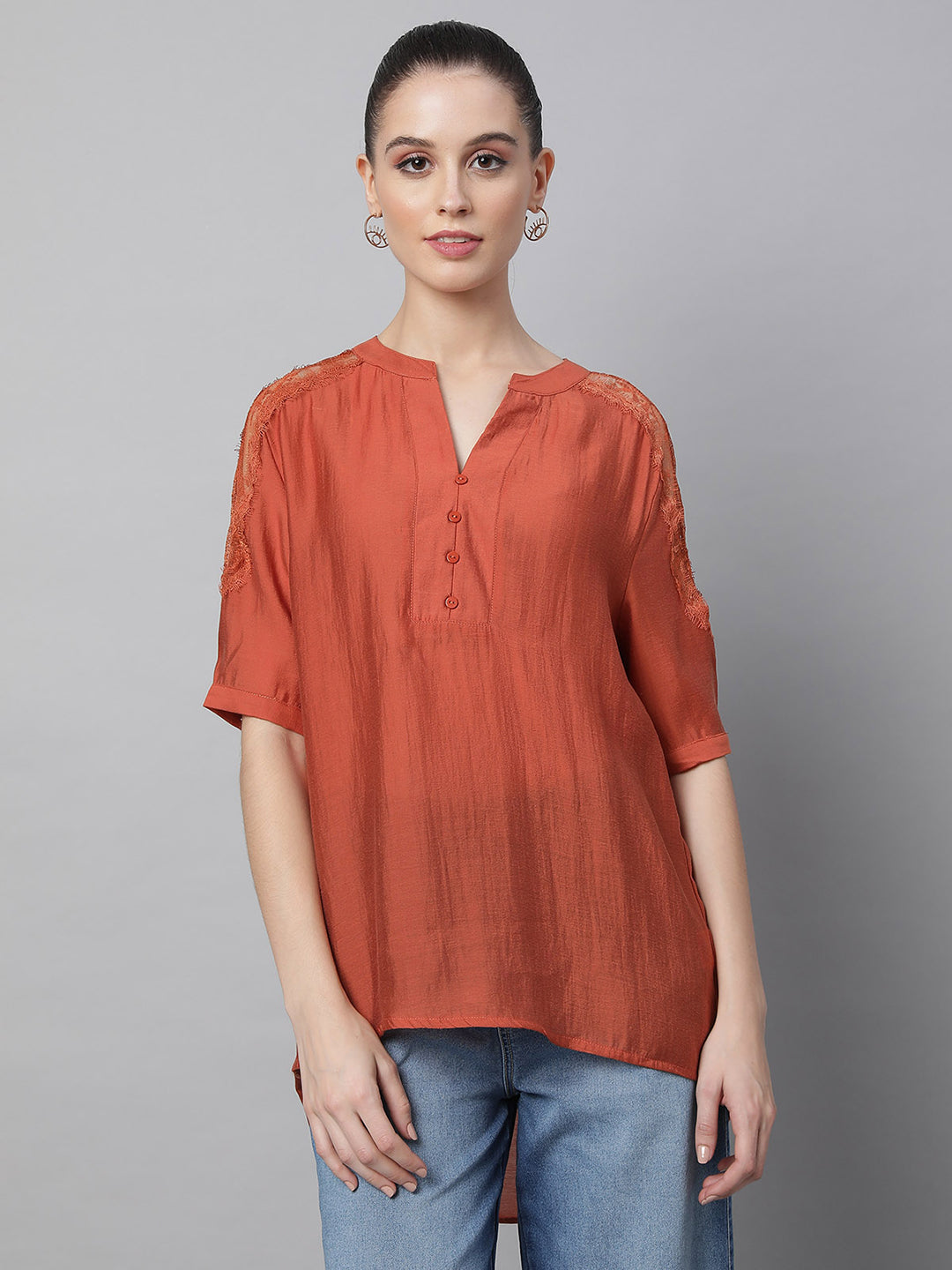 Women Asymmetric Hem Kurta Top - Global Republic
