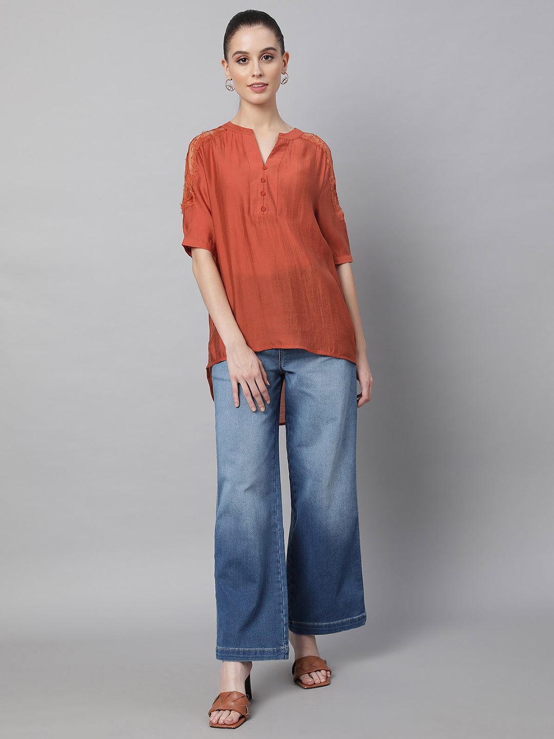 Women Asymmetric Hem Kurta Top - Global Republic