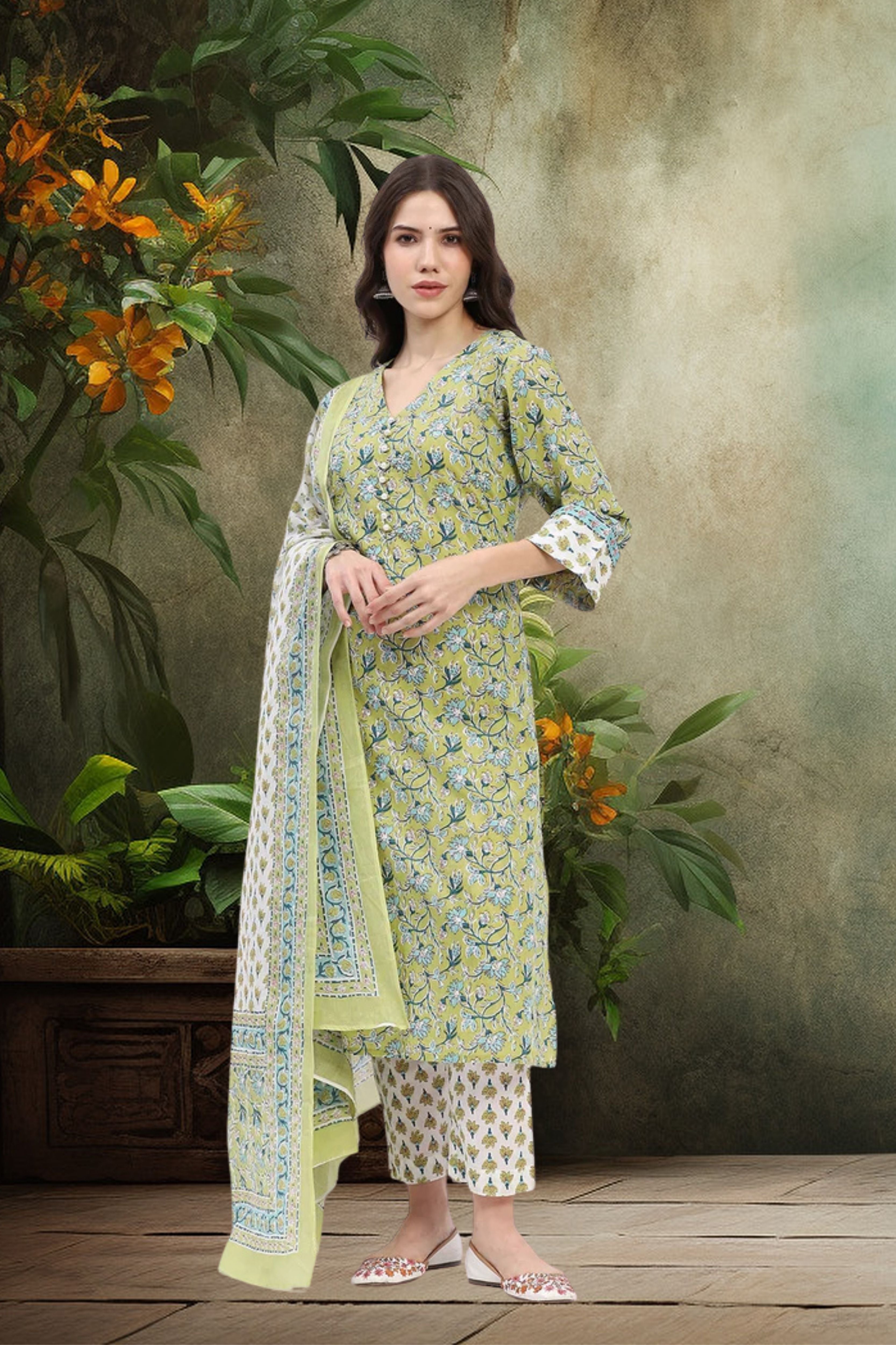Floral Printed Cotton Suit Set - Global Republic