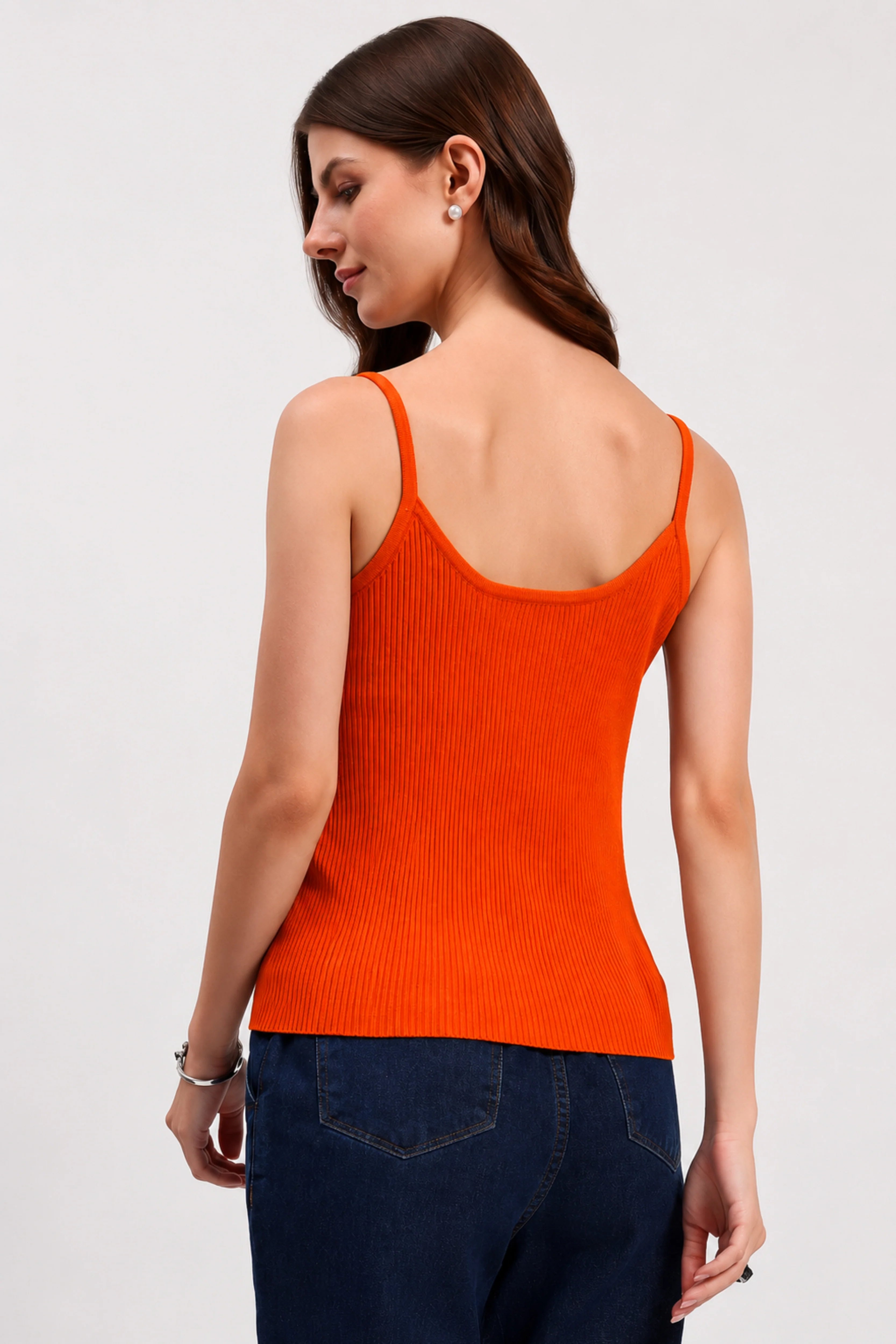 Orange Ribbed Two-Way Neck Camisole-Global Republic