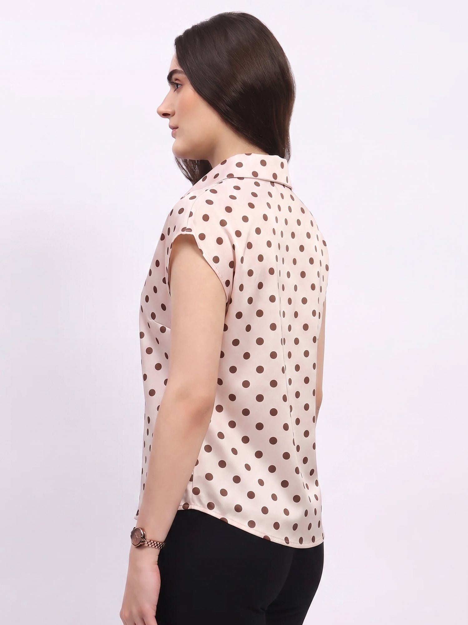 Cream Satin Blend Polka Dot Shirt-Global Republic