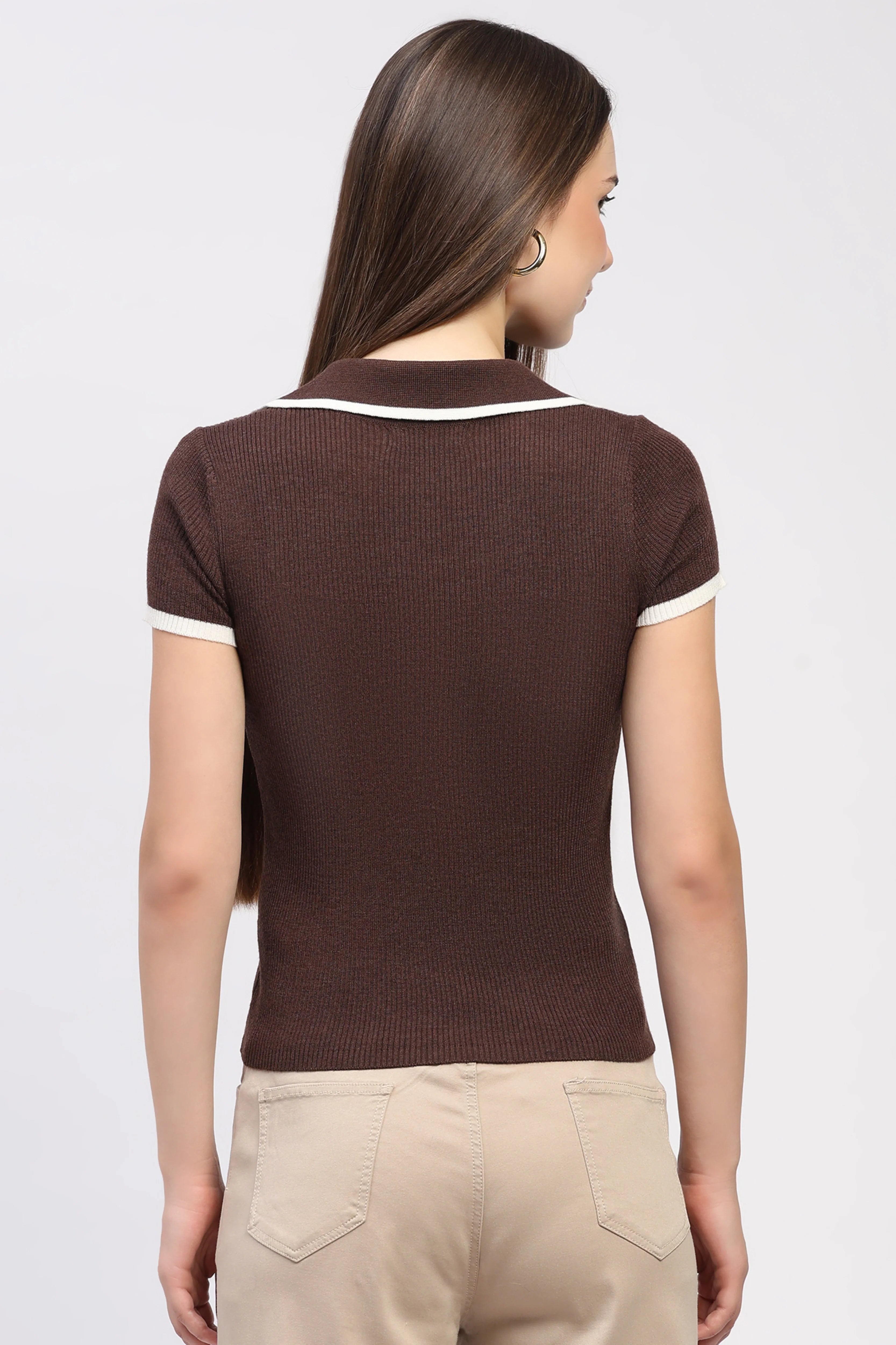 Coffee Brown Slim-Fit Knitted Top