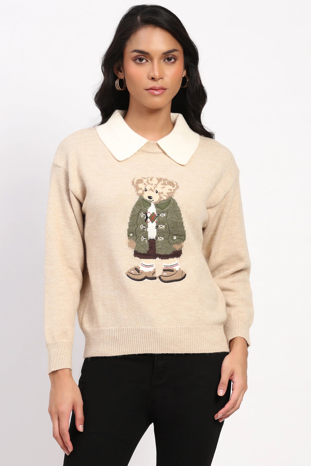 Beige Smart Polo Bear Pullover-Global Republic