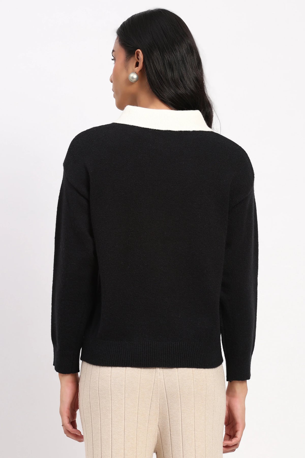 Black Smart Polo Bear Pullover-Global Republic