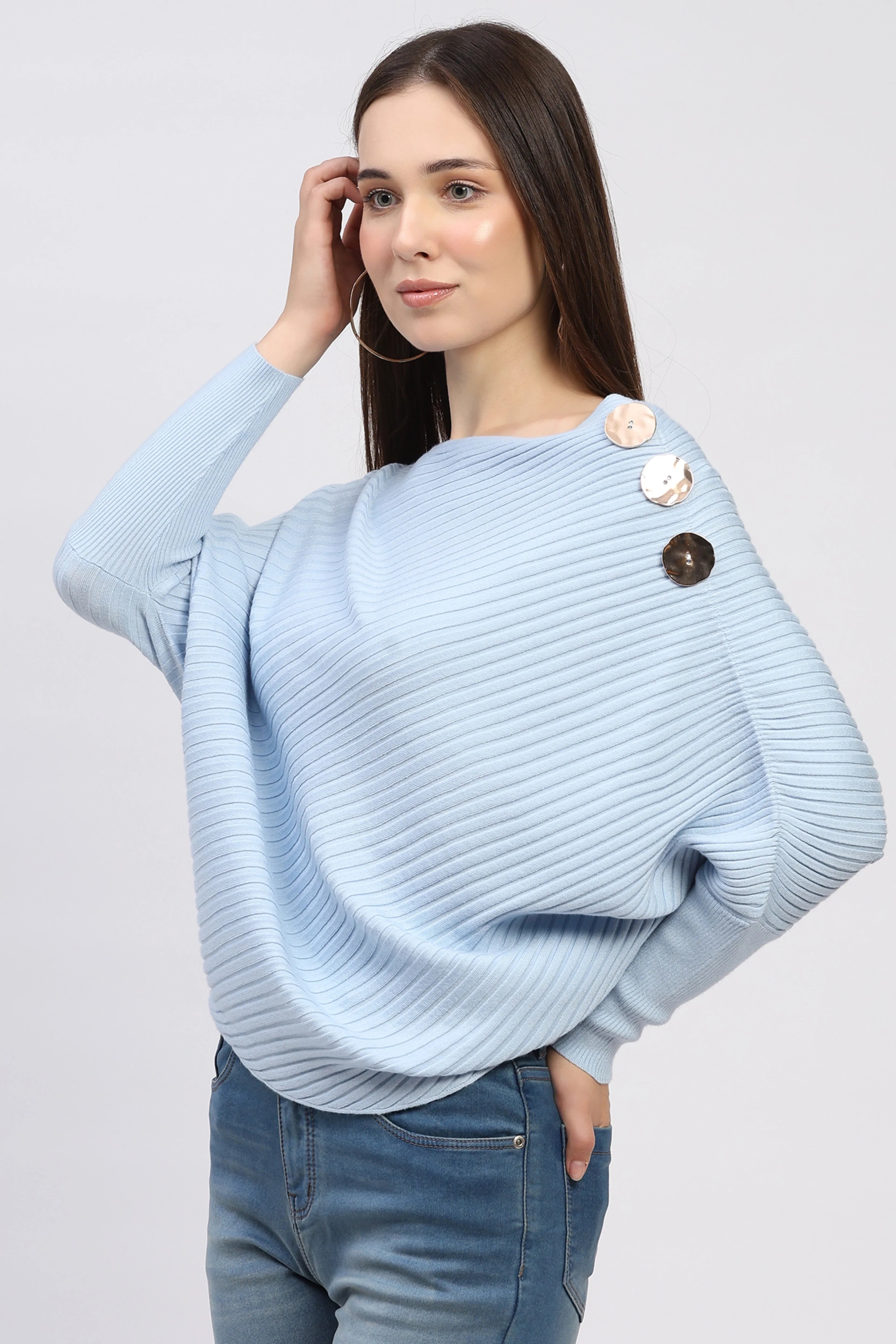 Sky Blue Ribbed Pullover