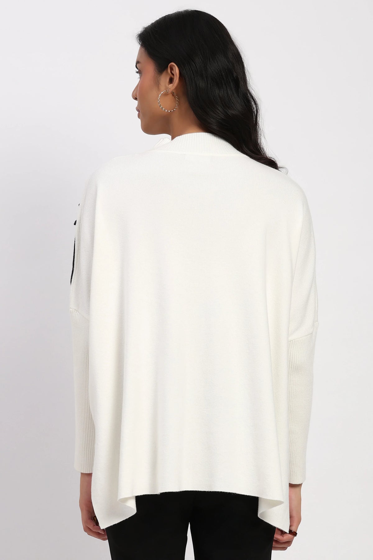 White Floral Embroidered Loose Fit Pullover-Global Republic