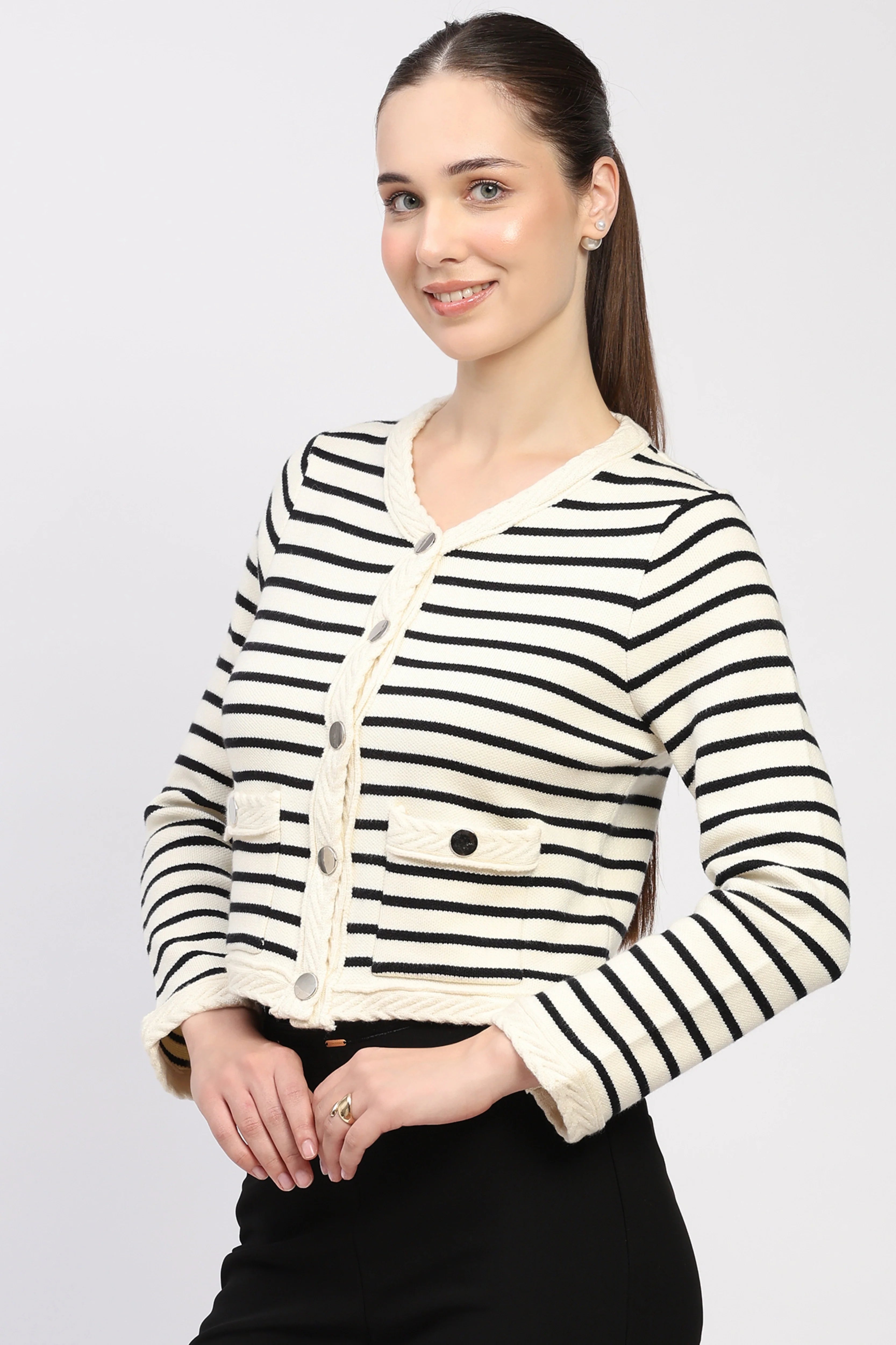 Cream & Black Stripe Cardigan