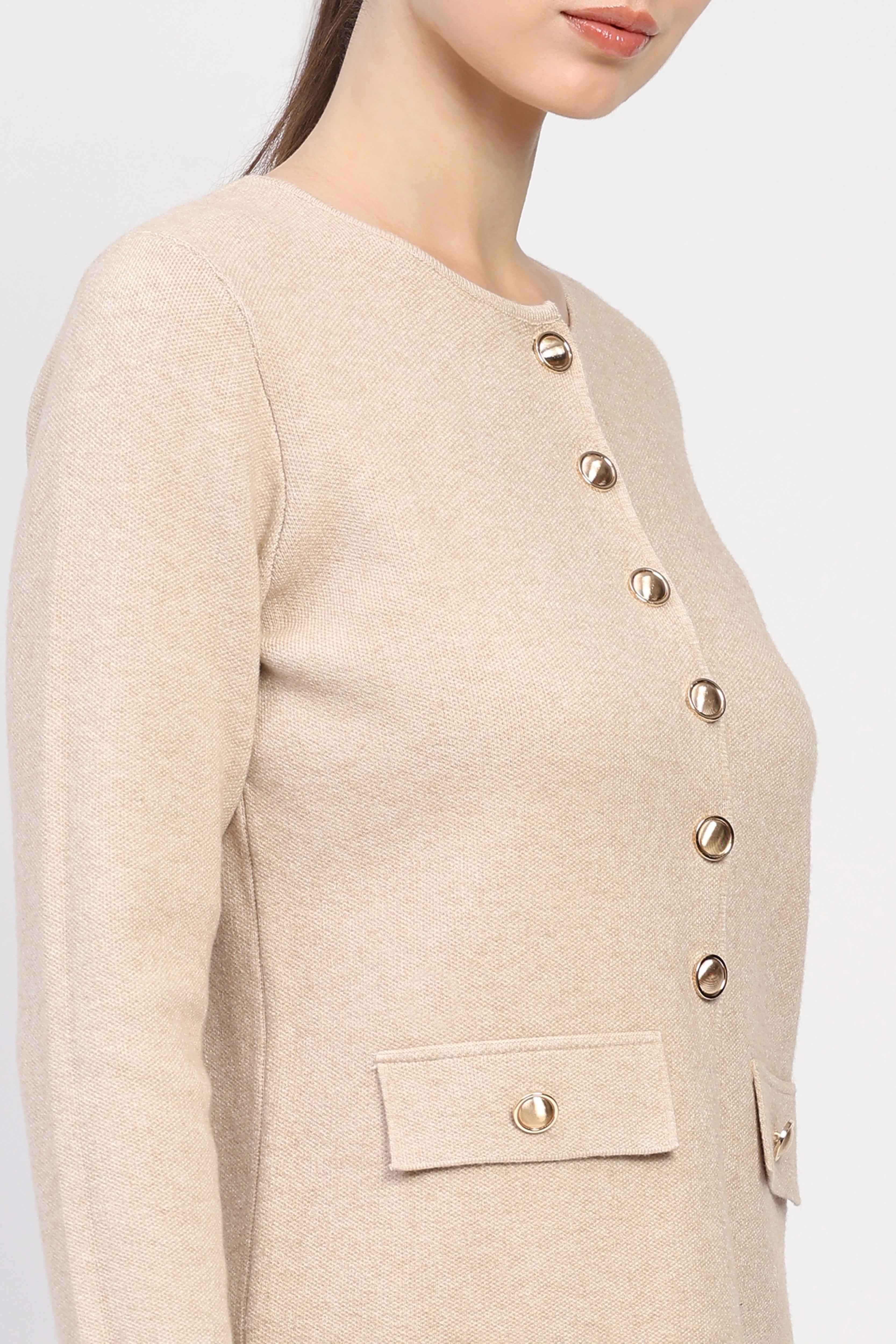 Beige Solid Cardigan