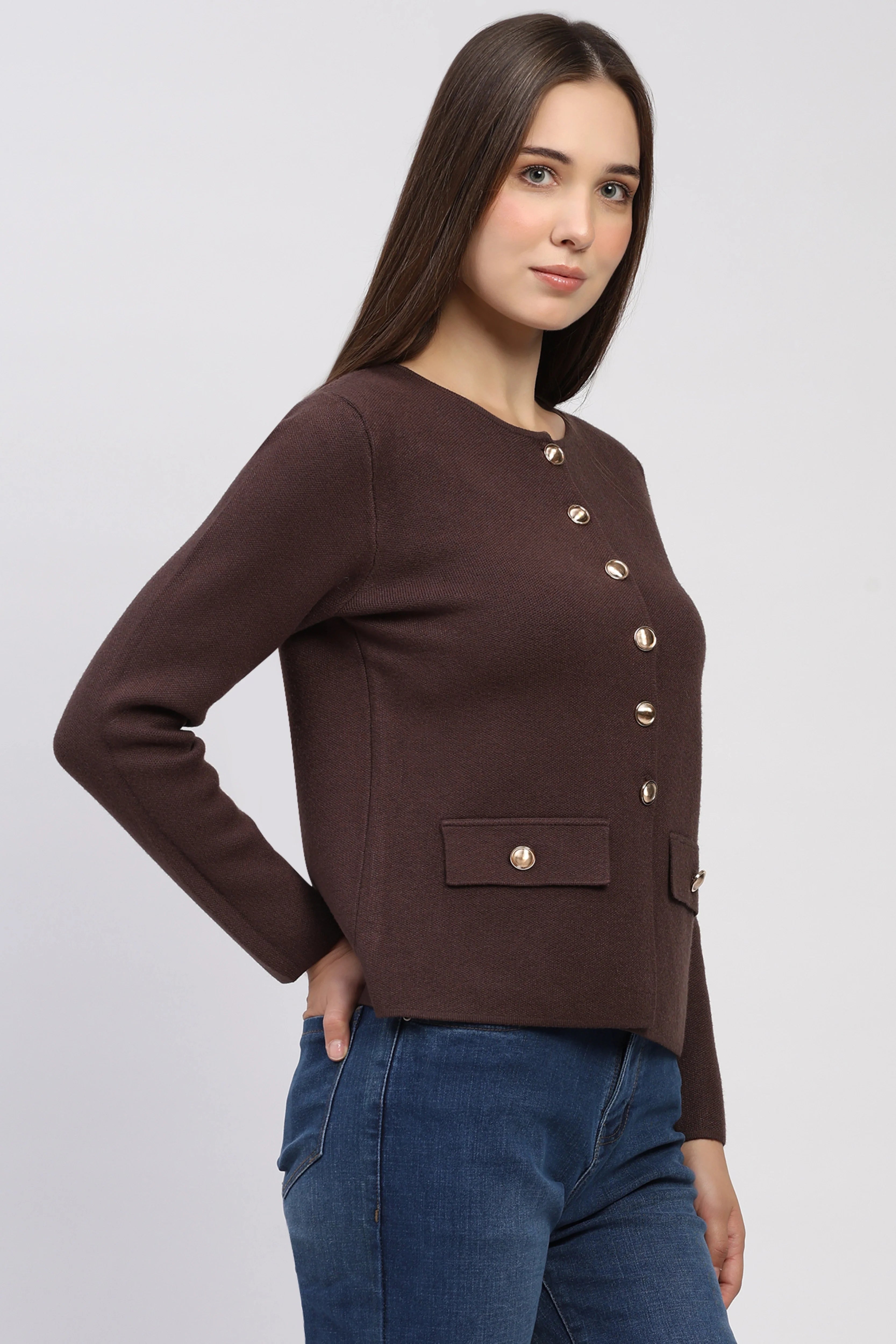 Choco Brown Solid Cardigan